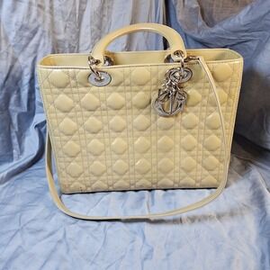 Christian Dior Lady Dior Bag Cannage Quilt Patent Large AUTHENTIC See Pics